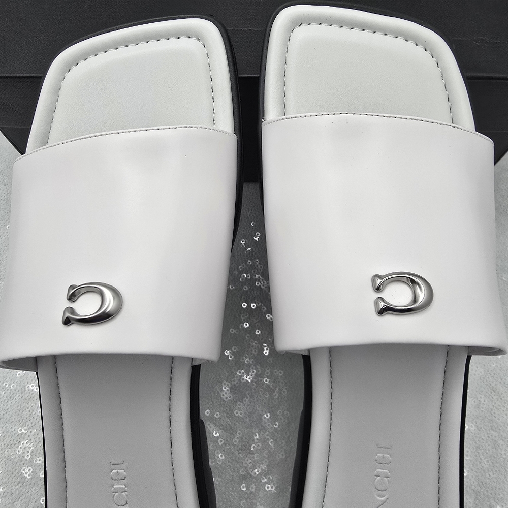 Coach Florence Slip-on Sandals Leather Optic White Women's 9.5 - Picture 6 of 14
